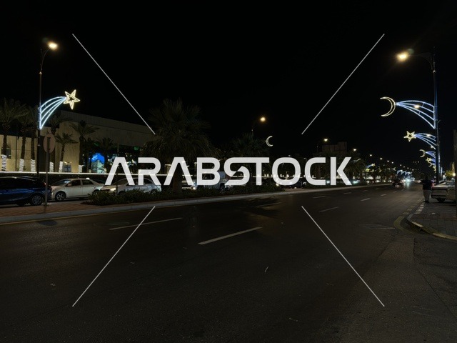 Dammam First Street Night Scene with Ramadan Lights