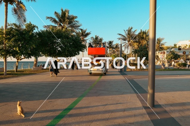 Jeddah Waterfront Promenade with Tourist Bus