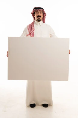 Saudi Man Holding Blank White Poster Board Studio
