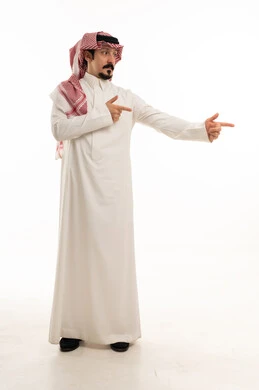 Saudi Man Pointing Aside on White Background