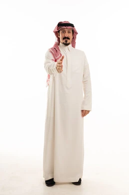 Saudi Man in Traditional Clothing Handshake Studio Shot