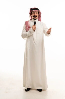 Saudi Man with Microphone on White Background