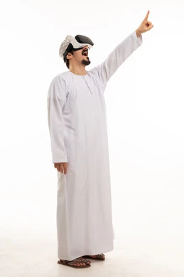 Omani Man Using VR Headset on White Background