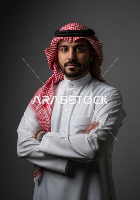 بورتريه رجل سعودي بالثوب والشماغ بوقفة رسمية