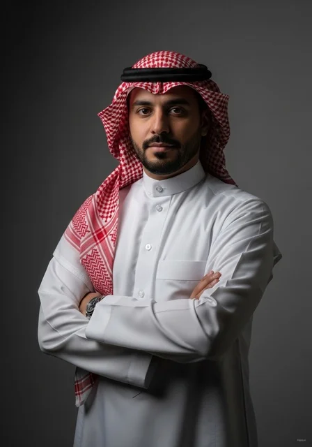 بورتريه رجل سعودي بالثوب والشماغ بوقفة رسمية