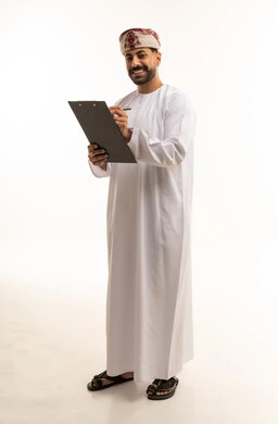 Omani Man Holding Clipboard on White Background
