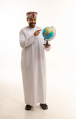Omani Man Holding Globe on White Background