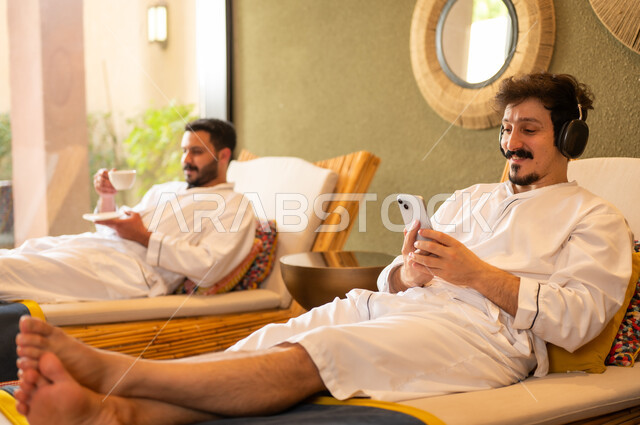 Arab Men Relaxing in Luxury Wellness Spa with Technology