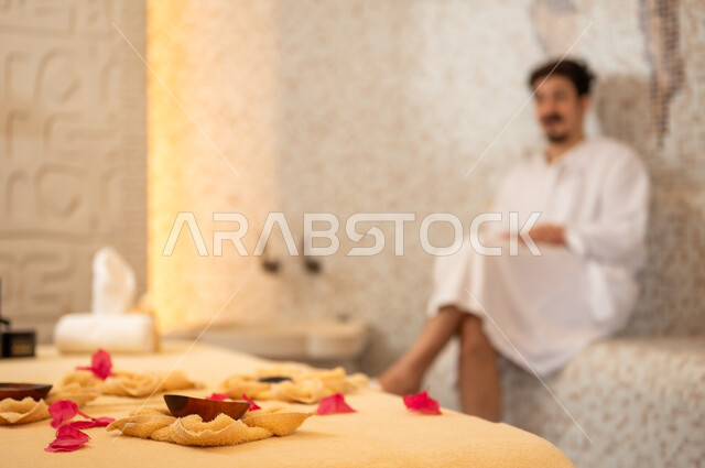 Arab Man in White Bathrobe at Luxury Spa