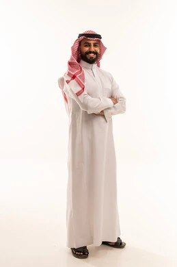 Saudi Man in Traditional Thobe on White Background