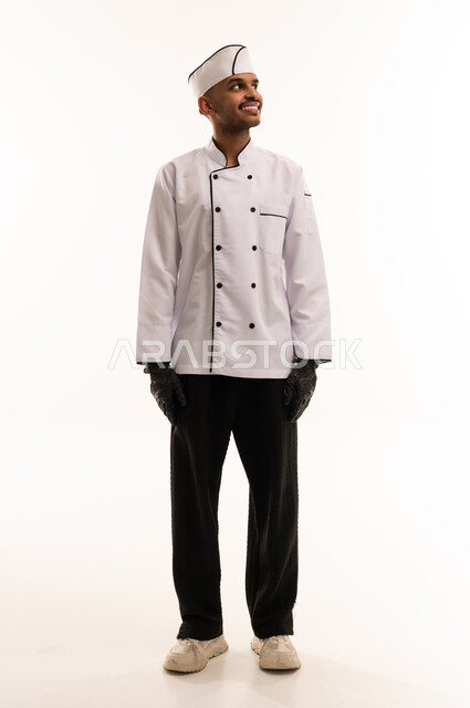 Arab Male Chef in White Uniform Studio Portrait
