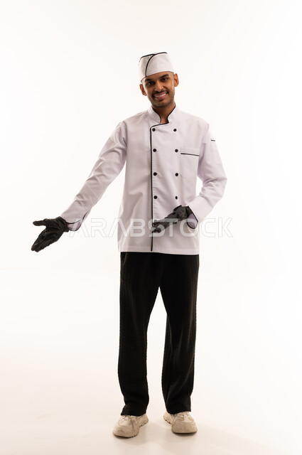 Professional Male Chef Gesturing on White Background