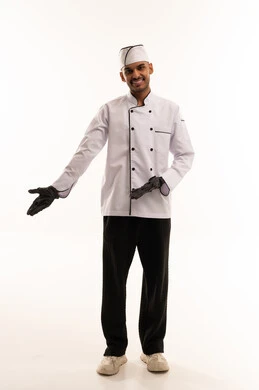 Professional Male Chef Gesturing on White Background