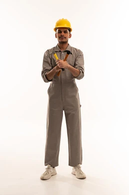 Saudi Construction Worker with Hammer on White Background