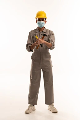 Arab Worker with Hard Hat and Hammers