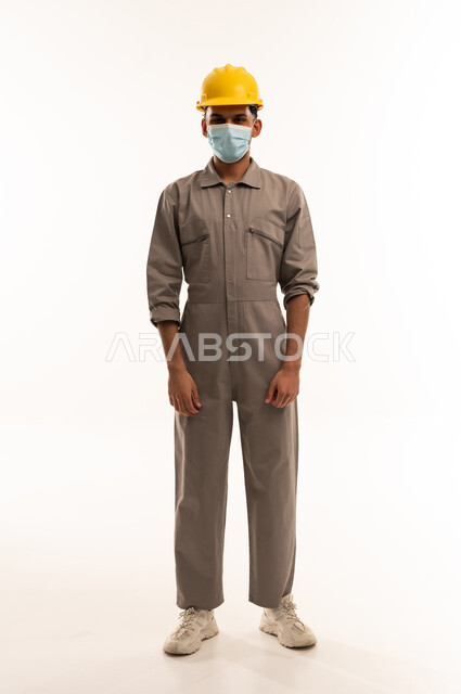 Saudi Industrial Worker in Safety Helmet and Mask