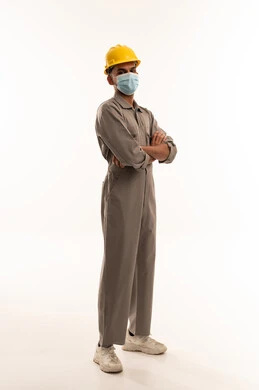 Arab Worker in Safety Gear and Face Mask