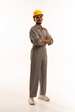 Saudi Worker in Safety Helmet on White Background