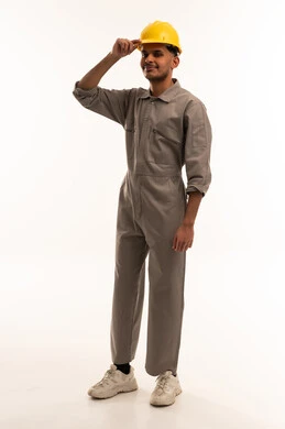 Saudi Construction Worker in Yellow Helmet on White Background