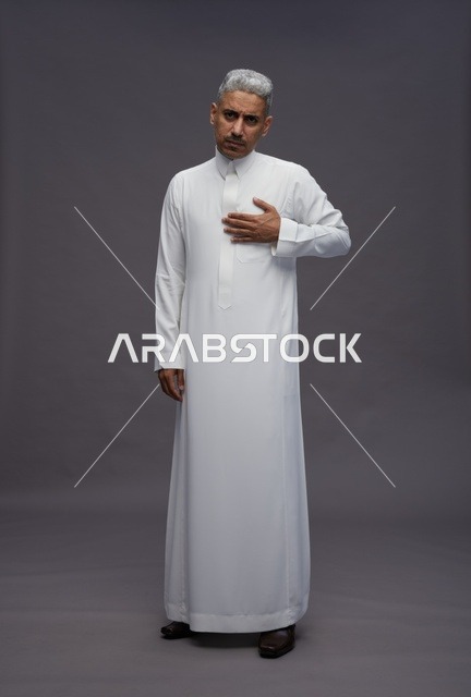 Saudi Man in Traditional White Thobe Studio Portrait