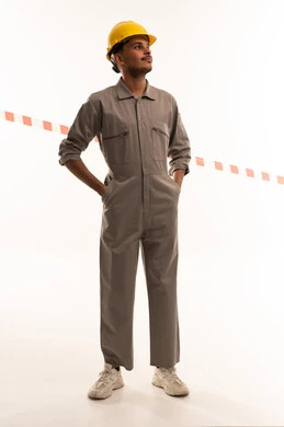 Saudi Male Engineer in Grey Jumpsuit and Safety Helmet