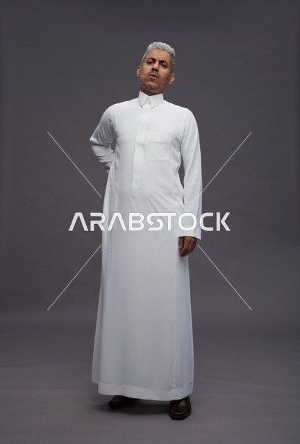 Saudi Man in White Thobe Studio Portrait