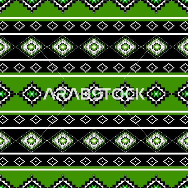 Traditional Green Sadu Geometric Tribal Pattern
