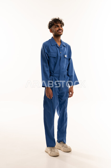 Indian Worker in Blue Professional Uniform Studio Shot