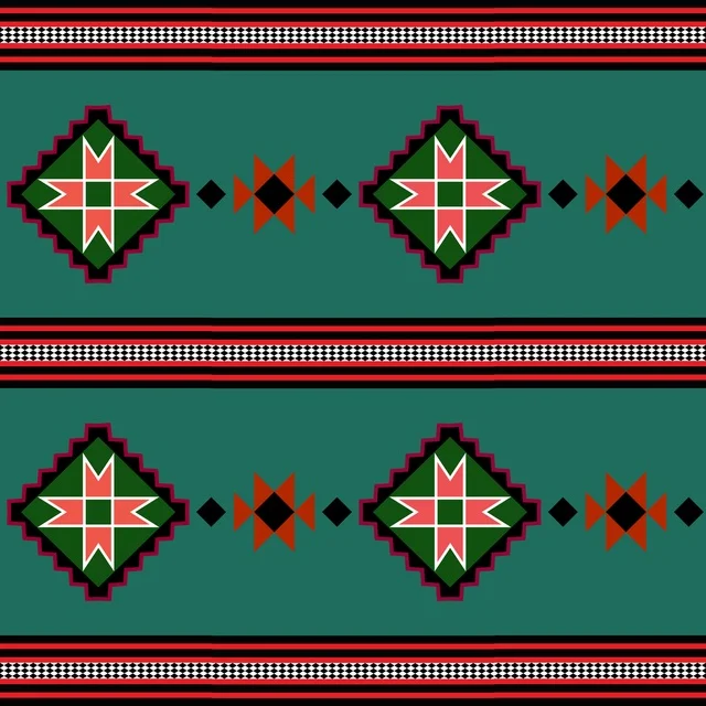 نمط السدو التقليدي بزخارف هندسية وخلفية خضراء