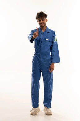 Saudi Technician in Blue Uniform on White Background