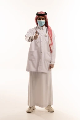 Saudi Male Doctor in White Coat with Thumbs Up