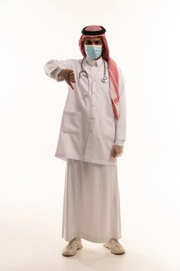 Saudi Male Doctor Making Thumbs Down Gesture