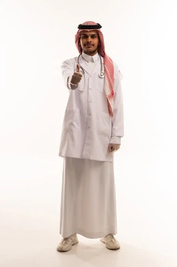 Saudi Male Doctor Giving Thumbs Up in Studio