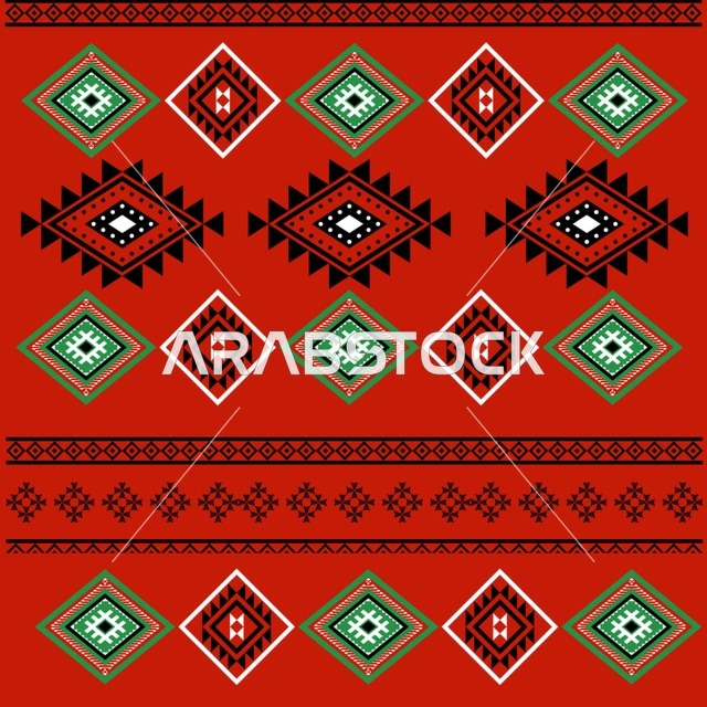 Traditional Arabic Sadu Geometric Pattern on Red
