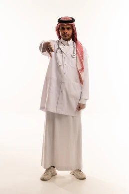 Saudi Male Doctor with Thumbs Down Gesture