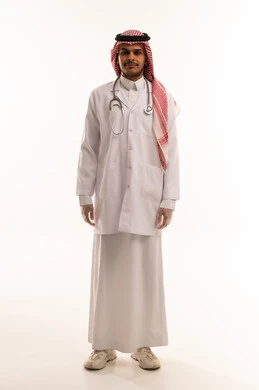 Saudi Male Doctor in Traditional Thobe and Lab Coat