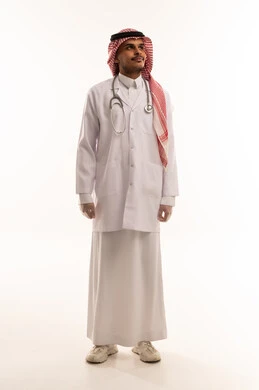 Saudi Male Doctor in Medical Uniform on White Background