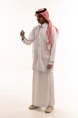 Saudi Male Doctor with Stethoscope on White Background