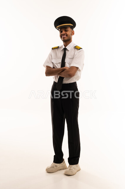 Saudi Male Airline Pilot in Professional Uniform