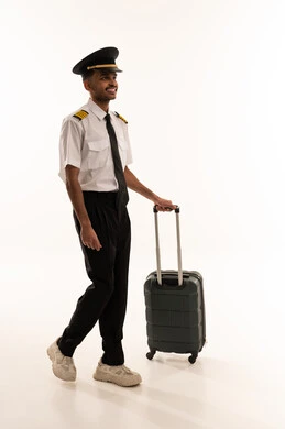 Saudi Airline Pilot with Suitcase on White Background