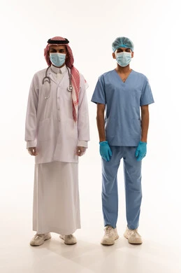Saudi Doctors in Medical Uniforms on White Background