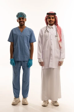 Saudi Doctor and Healthcare Worker on White Background