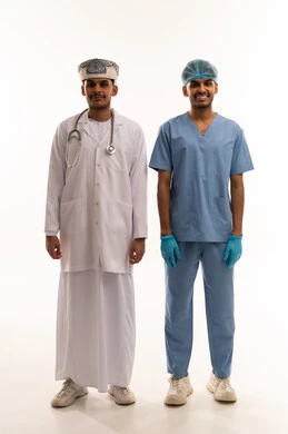 Omani Doctor and Surgeon in Blue Scrubs Studio Shot