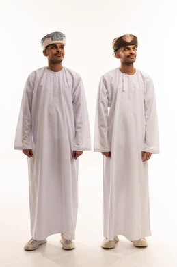 Omani Men in Traditional Dishdasha on White Background
