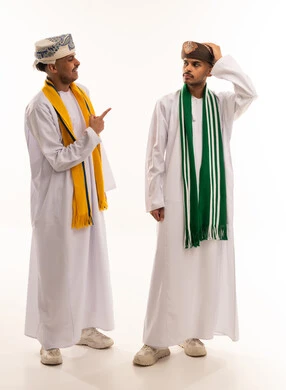 Omani Men in Traditional Dress on White Background