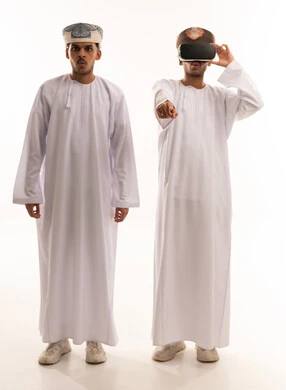 Omani Men Using VR Headset on White Background