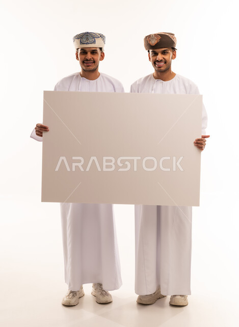 Omani Men Holding Blank White Placard Board