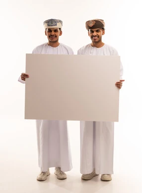 Omani Men Holding Blank White Placard Board