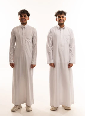 Two Saudi Men in White Thobes Studio Portrait