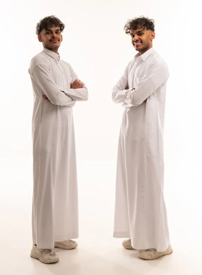 Saudi Men in Traditional Thobes on White Background